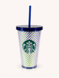 Starbucks Becher Cold Cup Tumbler mit Trinkhalm Diamonds Blue 16oz / 473ML
