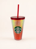 Starbucks Becher Cold Cup Tumbler mit Trinkhalm Red Bubbles 16oz / 473ML